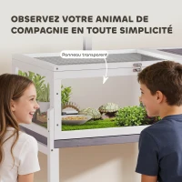 PawHut Maison pour tortues enclos tortue en bois 2 espaces support de lampe toit ouvrable plateau coulissant 104x53x82cm gris(m-6)