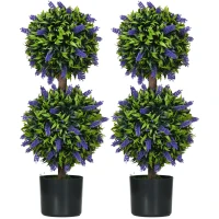 HOMCOM Set of 2 Artificial Plants, Lavender Flowers Ball Trees with Pot, for Home Indoor Outdoor Decor, 70cm(m-10)
