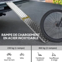 HOMCOM Rampe de chargement pliable 230 kg, rampe d'accès motos en acier galvanisé sangles de sécurité, 190 x 22 x 8 cm, argent(m-4)