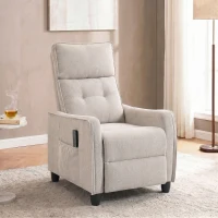 HOMCOM Fauteuil de massage inclinable fauteuil de relaxation en lin avec repose-pieds poche latérale télécommande crème(m-2)