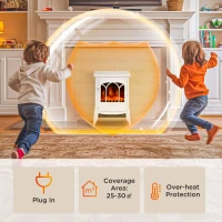 HOMCOM Freestanding Electric Fireplace, Electric Log Burner with LED Flame Effect, Overheating Safety System, 1000W/2000W White(m-6)