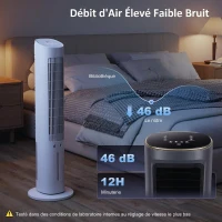 HOMCOM Refroidisseur d'air colonne 3 en 1 refroidisseur humidificateur ventilateur, oscillation 48°, 3 vitesses 3 modes, blanc(m-7)