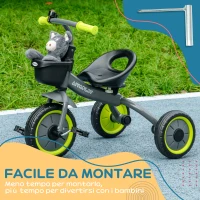 AIYAPLAY Triciclo per Bambini da 2-5 Anni con Seduta Regolabile e Campanello, 70.5x50x58cm, Nero(m-7)