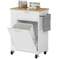 HOMCOM Kitchen Storage Trolley on Wheels, Rolling Kitchen Island with 2 Drawers, Tilt-Out Rubbish Cabinet and Storage, White(m-11)