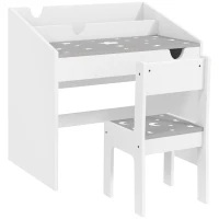 AIYAPLAY Set Sedia e Tavolino per Bambini 3-6 Anni con Organizzatore e Cassetto Estraibile, in Legno Grigio(m-1)