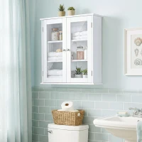 kleankin Armadietto Pensile Bagno a 2 Ante in Legno e Vetro con Ripiano Regolabile, 55x20x65 cm, Bianco(m-9)