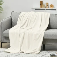 HOMCOM Coperta in Flanella 330 GSM Reversibile per uso Interno ed Esterno, 203x152x0.5 cm, Bianco Crema(m-10)