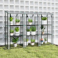 Outsunny Serre de jardin avec étagères à 3 niveaux serre de balcon 3 portes enroulables zippées 215 x 46 x 151 cm transparent(m-9)