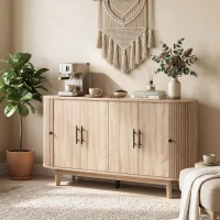 HOMCOM Buffet salon, meuble de rangement ovale avec 6 portes et 2 étagères réglables, 147x40x76cm, chêne(m-16)