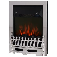 HOMCOM Contemporary Electric Fireplace Coal Burning Flame Effect Inset Fire Place Space Heater Glass View LED Lighting with Remote Control, 1000W/2000W, Silver(m-10)