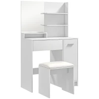 HOMCOM Dressing Table and Stool Set, with Storage - White(m-1)