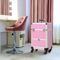 HOMCOM Maletín de Maquillaje Profesional con Cajón Maleta de Maquillaje con Ruedas para Viaje Trabajo 34x25x62 cm Rosa(m-10)