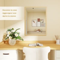 HOMCOM Specchio da Parete Rettangolare con Ganci, in Vetro e MDF, 60x80 cm, Color Legno(m-4)