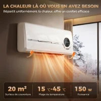 HOMCOM  Stufa Ceramica 2000W a Parete con 3 Modalità, Temperatura Regolabile, Timer, Telecomando, Blocco Bambini, Bianco(m-4)
