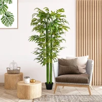 HOMCOM Plantă Artificială de Bambus, 180 cm, Realistă, cu Ghiveci Decorativ pentru Living și Dormitor, Verde(m-10)