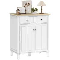 HOMCOM Buffet de cuisine meuble de rangement pour chambre, salon bureau avec 2 portes 2 tiroirs 76 x 48 x 91 cm blanc(m-11)