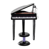 HOMCOM Piano Infantil 37 Teclas Teclado Electrónico Juego de Piano con Micrófono Taburete Luces y 22 Canciones USB/MP3 Karaoke Modo de Enseñanza Negro(m-12)