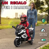 AIYAPLAY Moto Elettrica per Bambini da 6V con Rotelle Rimovibili, Fari e Musiche, Età 18-36 Mesi, Bianco(m-6)