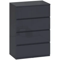 HOMCOM Commode 4 tiroirs, meuble de rangement à haute brillance, fermeture douce et silencieuse, 55 x 34 x 80 cm, gris(m-1)
