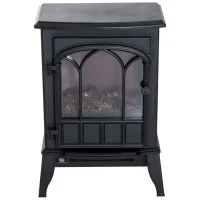 HOMCOM Chimenea Eléctrica 1000W/2000W Efecto de Llama Temperatura Ajustable y Protección Sobrecalentamiento para 15-30 ㎡ Negro(m-12)
