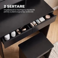 HOMCOM Masă de Toaletă cu Oglindă, 3 Rafturi, 2 Sertare, 75x38x135 cm, Negru(m-6)