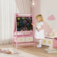 AIYAPLAY Pizarra Infantil Caballete 3 en 1 Caballete de Pintura para Niños de Doble Cara con Rollo de Papel y Cestas Rosa(m-10)
