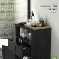 kleankin Mobilier Baie Multi-rangamente Mare Niche 2 sertare Dulap Ușă Dublă cu raft Negru(m-6)