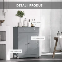 kleankin Mobilier de baie pe picioare, dulap de baie 2 uși 2 sertare 60 x 30 x 75 cm gri(m-5)