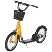 HOMCOM Kids Scooter, Kick Stunt Scooter with Adjustable Handlebar, Dual Brakes, Basket, Cupholder, Mudguard, 16" Inflatable Rubber Wheels, for 5-12 years, Orange(m-10)