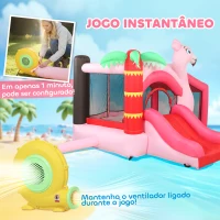AIYAPLAY Castelo Insuflável para Crianças com Insuflador Escorrega Cama Elástica Piscina de Bolas Cesto de Basquetebol 255x230x196 cm Rosa(m-6)
