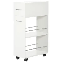 HOMCOM Carrito de Cocina Verdulero con 1 Cajón y 2 Estantes Abiertos Carro Auxiliar con Ruedas 25x50x85 cm Blanco(m-12)
