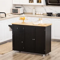 HOMCOM Isla de Cocina con Ruedas Carro de Cocina con Cajón Armarios con Estantes y Barra para Colgar 135x45x94,5cm Negro(m-2)