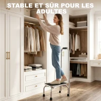 HOMCOM Marche avec Barre d'appui - marchepied de sécurité - Plateforme & Patins antidérapants - Acier galvanisé, gris et noir(m-5)