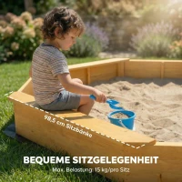 AIYAPLAY Sandkasten mit Dach 4 Sitzbänken Bodenplane für 8 Kinder von 3-8 Jahren für Outdoor Garten Holz 214,5 x 214,5 cm Gelb(m-6)