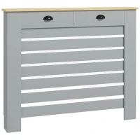 HOMCOM Copritermosifone in MDF a Doghe, Copricalorifero a Griglia con 2 Cassetti, 111x19x95.5 cm, Grigio(m-1)