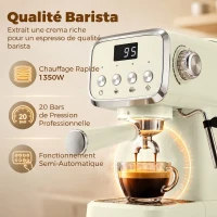HOMCOM Machine à Expresso avec Buse Vapeur à Mousse de Lait, Cafetière 20Bars, Réservoir d'Eau Amovible 1,2 L, Crème(m-4)