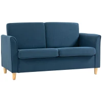 HOMCOM Compact Loveseat Sofa, Modern 2 Seater Sofa for Living Room with Wood Legs and Armrests, Blue(m-11)