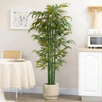 HOMCOM Plantă Artificială de Bambus, 180 cm, Realistă, cu Ghiveci Decorativ pentru Living și Dormitor, Verde(m-6)