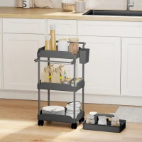 HOMCOM Carrito Auxiliar con Ruedas de 3 Niveles Carrito de Cocina con Cestas Extraíbles y Soporte para Toallas Gris(m-10)