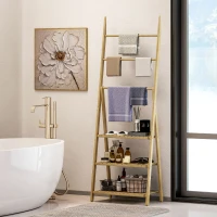 HOMCOM Scaffale Bagno 3 Ripiani con Porta Asciugamani a 3 Barre, Autoportante e Pieghevole in Legno di Bambù(m-10)