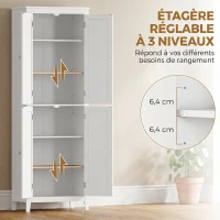 HOMCOM Meuble de Salle de Bain, Meuble de Rangement, Colonne Salle de Bain avec 4 Portes et Étagères Réglables, Blanc(m-5)