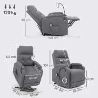HOMCOM Electric Rise/Recline Armchair, with Reading Light - Grey(m-3)