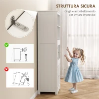HOMCOM Mobile Dispensa con 2 Ripiani Aperti e 2 Armadietti con Ante, in MDF e Vetro, 60x30x162 cm, Bianco(m-7)