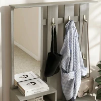 HOMCOM Set de mobilier pentru hol cu cuier, oglindă, bancă cu raft și dulap pentru 8 perechi de pantofi, gri(m-9)