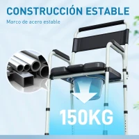 HOMCOM Silla con Inodoro Plegable con Altura Ajustable Cubo y Almohadillas Antideslizantes Carga 150 kg Negro(m-5)