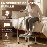 HOMCOM Marche avec Barre d'appui - marchepied de sécurité - Plateforme & Patins antidérapants - Acier galvanisé, gris et noir(m-4)