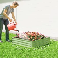 Outsunny Square Raised Garden Bed Box with Weatherized Steel Frame for Vegetables, Flowers, & Herbs, 120 x 120 x 30cm, Light Green(m-3)