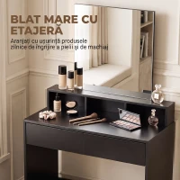HOMCOM Masă de Toaletă cu Oglindă, 3 Rafturi, 2 Sertare, 75x38x135 cm, Negru(m-5)