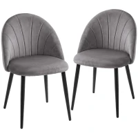 HOMCOM Set da 2 Sedie da Pranzo in Velluto Imbottite con Schienale a Conchiglia e Gambe in Metallo, Grigio(m-1)