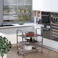 HOMCOM Carrello da Cucina 3 Ripiani Aperti 4 Ruote Omnidirezionali con 2 Freni Cuscinetti Anti-Collisione in Acciaio Inossidabile 430 Argento 90.5x50.5x88.2cm(m-10)